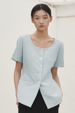 썸머 트위드 라인 자켓- 스카이 블루 / Summer Tweed  Line Jacket - Sky Blue