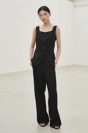린넨 베스트 블라우스 셋업- 블랙 / Linen Vest Blouse Set up - Black