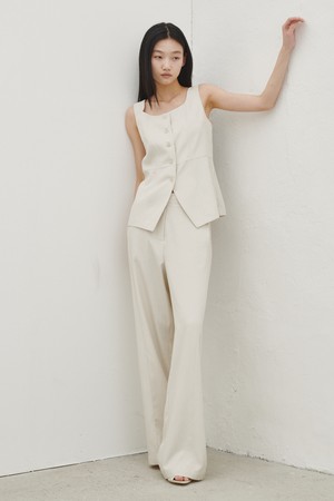 린넨 베스트 블라우스 셋업 - 아이보리 / Linen Vest Blouse Set up - Ivory