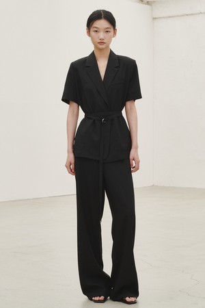 린넨 벨티드 자켓 셋업 - 블랙 / Linen Belted Jacket Set up - Black
