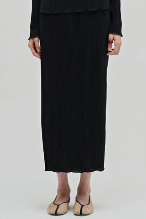 플리츠 슬릿 롱 스커트 - 블랙 / Pleated Slit Long Skirt - Black