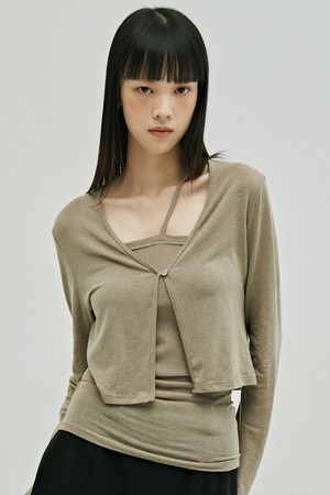 브이넥 가디건 레이어드 세트 - 애쉬 브라운 / V-Neck Cardigan Layered Set - A.Brown