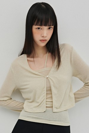 브이넥 가디건 레이어드 세트 - 라이트 베이지 / V-Neck Cardigan Layered Set - L.Beige