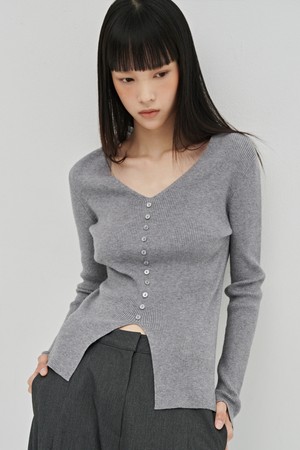 소프트 브이넥 버튼 니트 - 멜란지 그레이 / Soft V-Neck Button Knit - M.Gray