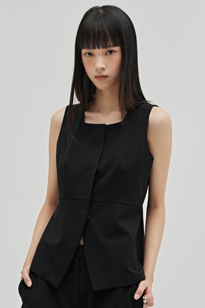 울 베스트 블라우스 - 블랙 / Wool Vest Blouse - Black