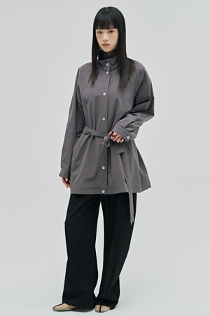 하이넥 트렌치코트 - 그레이 / High Neck Trench Coat - Gray