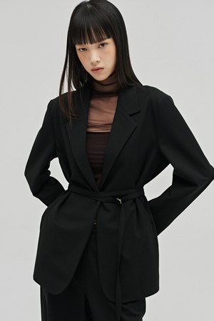 울 테일러드 벨티드 자켓 - 블랙 / Wool Tailored Belted Jacket - Black