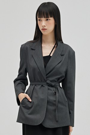 울 테일러드 벨티드 자켓 - 다크 그레이 / Wool Tailored Belted Jacket - D.Gray