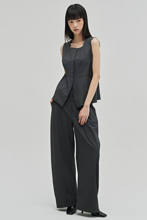 울 베스트 블라우스 셋업 - 다크 그레이 / Wool Vest Blouse Set up - D.Gray