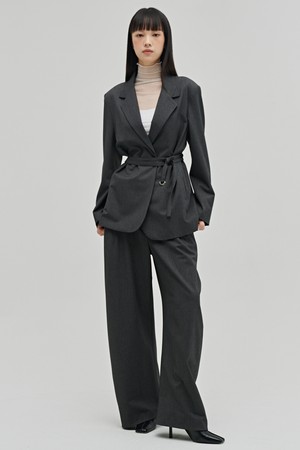 울 테일러드 벨티드 자켓 셋업 - 다크 그레이 / Wool Tailored Belted Jacket Set up - D.Gray