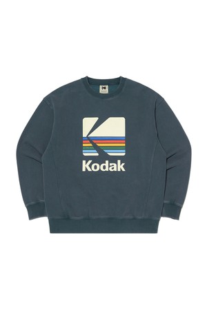 레인보우 세미오버핏 스노우워싱 기모 맨투맨 NAVY