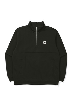 메쉬 텍스쳐 반집업 맨투맨 BLACK