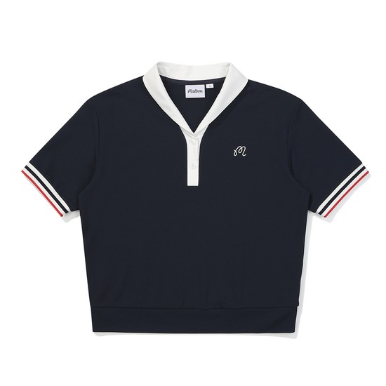 포인트 변형 카라 티셔츠 NAVY (WOMAN)