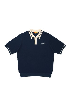 배색 포인트 카라 니트 BLUE