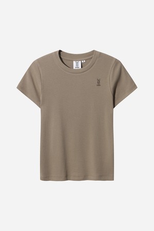 골지 라운드 반팔 티셔츠 여자(DARK BEIGE)