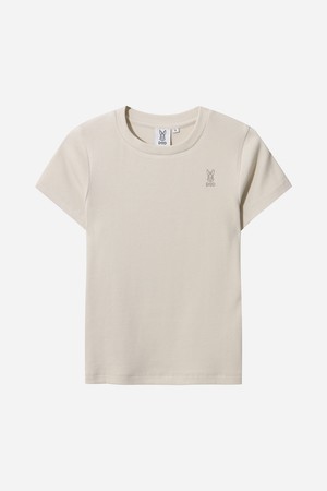 골지 라운드 반팔 티셔츠 여자(IVORY)