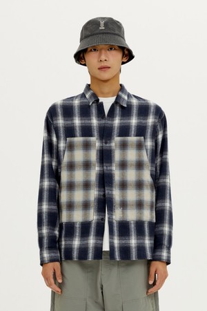 유니) 아웃포켓 타탄체크 셔츠 (L.SKYBLUE)