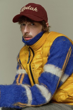 헤어리 체크 집업 스웨터 BLUE