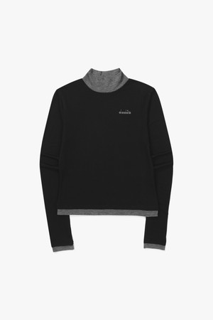 하프넥 배색 긴팔 티셔츠 우먼 BLACK_BLACK-a