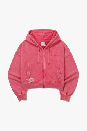 가먼트워싱 스웻 크롭 후드집업 자켓 우먼 PINK_PINK-a