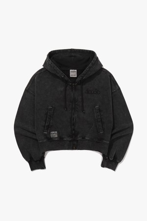 가먼트워싱 스웻 크롭 후드집업 자켓 우먼 BLACK_BLACK-a