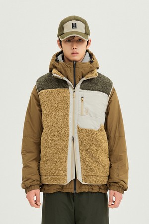 유니) 바크 플리스 블록트 베스트(TAN)