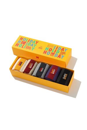 컬러 배색 포인트 크루 삭스 5PC