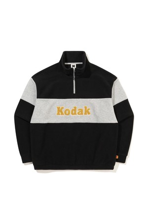 컬러블럭 마이크로플리스 반집업 맨투맨 BLACK