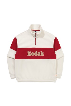 컬러블럭 마이크로플리스 반집업 맨투맨 IVORY