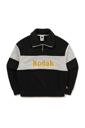 컬러블럭 마이크로플리스 반집업 맨투맨 우먼 BLACK