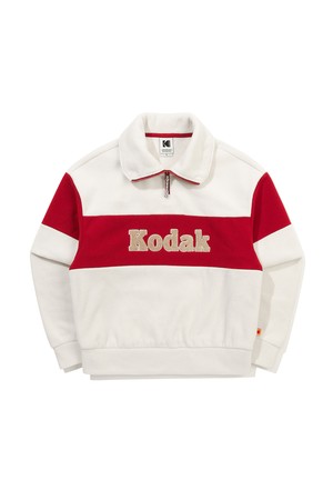 컬러블럭 마이크로플리스 반집업 맨투맨 우먼 IVORY