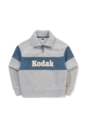 컬러블럭 마이크로플리스 반집업 맨투맨 우먼 M.GREY