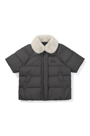 퍼 트리밍 숏 슬리브 다운 자켓 CHARCOAL (WOMAN)_GREY-a