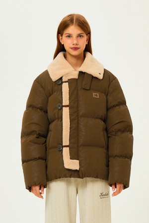 브라우니 레더 다운 자켓 BROWN