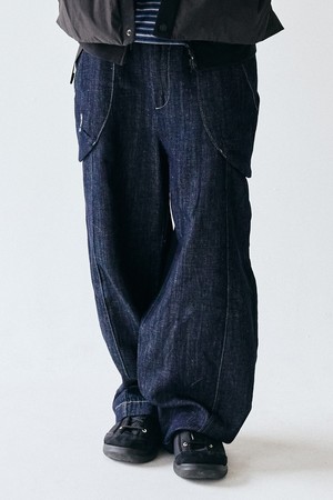 린넨 데님 세미오버핏 래빗팬츠(DARK INDIGO)