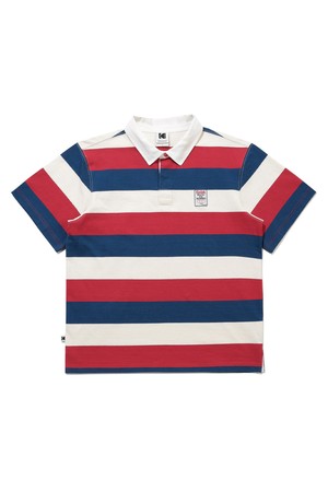 골드모먼트 스트라이프 럭비 카라 반팔 티셔츠 RED