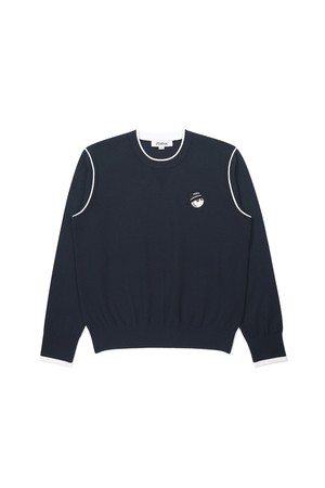 여성 더블 니트 믹스 조직 풀오버 NAVY (WOMAN)_NAVY-a