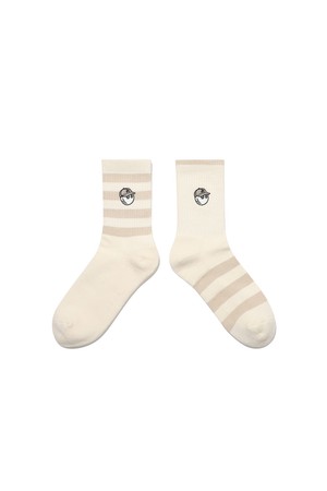 언발란스 스트라이프 와펜 크루 삭스 BEIGE_GREEN-a