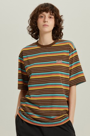 멀티 스트라이프 반팔 티셔츠 BROWN