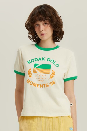 골드모먼트 코튼 그래픽 반팔 티셔츠 우먼 BEIGE