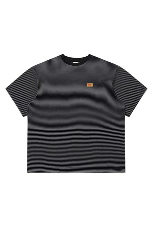 코튼 스트라이프 반팔 티셔츠 BLACK
