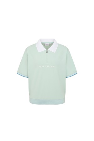 크롭 하프 집업 와플 티셔츠 LIGHT MINT (WOMAN)_GREEN-a