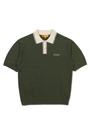 카라 배색 부클 반팔 니트 KHAKI