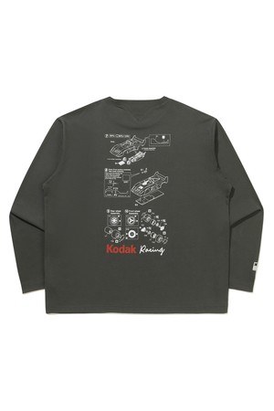 레이싱 엔지니어링 그래픽 긴팔 티셔츠 CHARCOAL