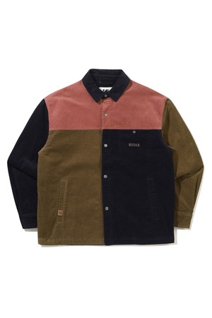 브라우니 컬러블록 코듀로이 패딩 셔켓 NAVY