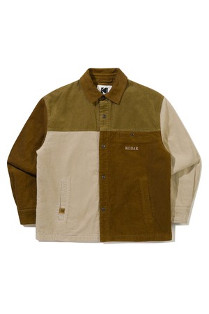 브라우니 컬러블록 코듀로이 패딩 셔켓 BEIGE