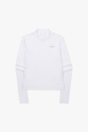 하프넥 배색 긴팔 티셔츠 우먼 OFF WHITE