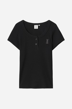 여성) 골지 반팔 티셔츠(BLACK)