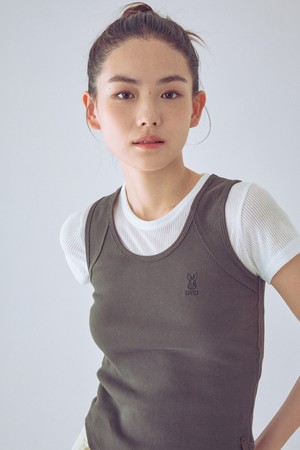 여성) 골지 슬리브리스 티셔츠(BROWN)