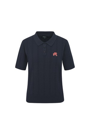 M 체인케이블패턴 캐주얼 반팔 니트 DARK NAVY (WOMAN)_NAVY-a